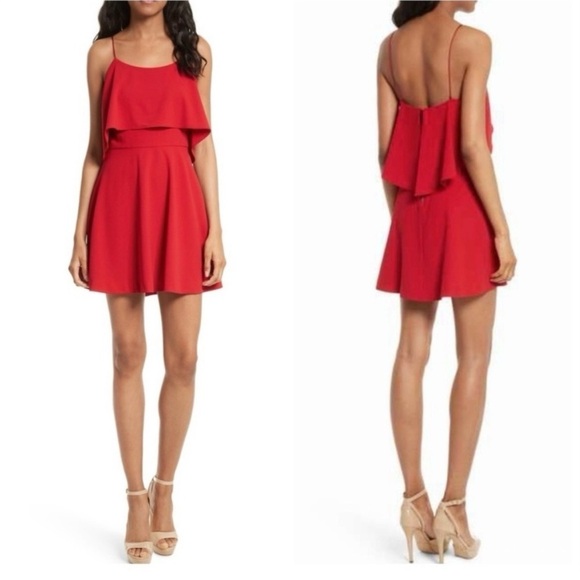Alice + Olivia Kipp Layered Crepe Mini Dress in Red - Picture 1 of 8